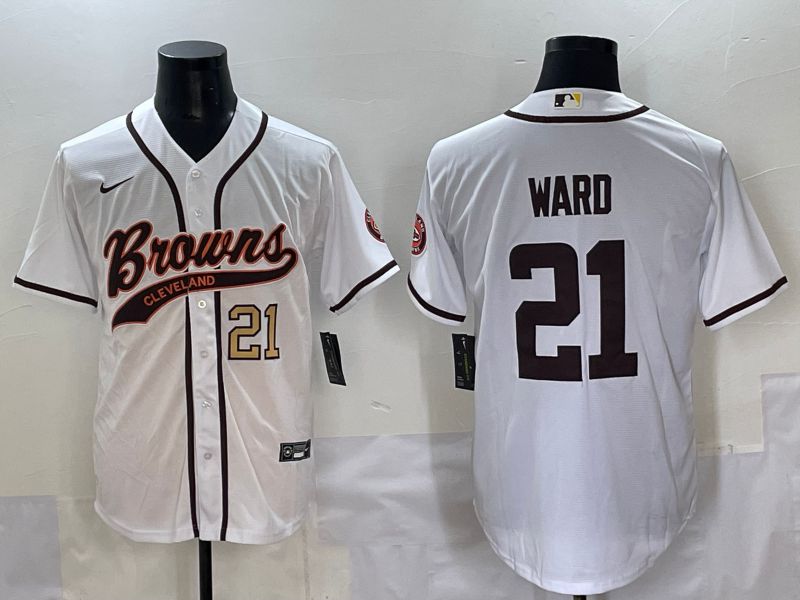 Men 2025 Cleveland Browns #21 Ward White Joint Name Nike Limited NFL Jersey style 2